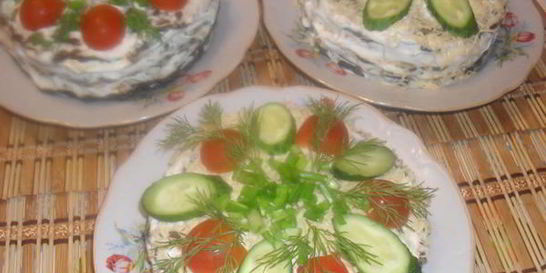 Печеночный торт с грибами
