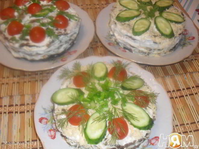 Рецепт печеночного торта с грибами