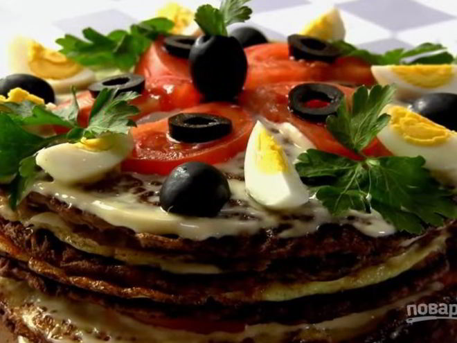 Рецепт печеночного торта с омлетом