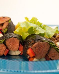 Роллы из говяжьей печенки с чечевицей