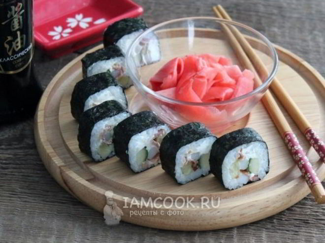 Рецепт роллов с кальмаром и беконом