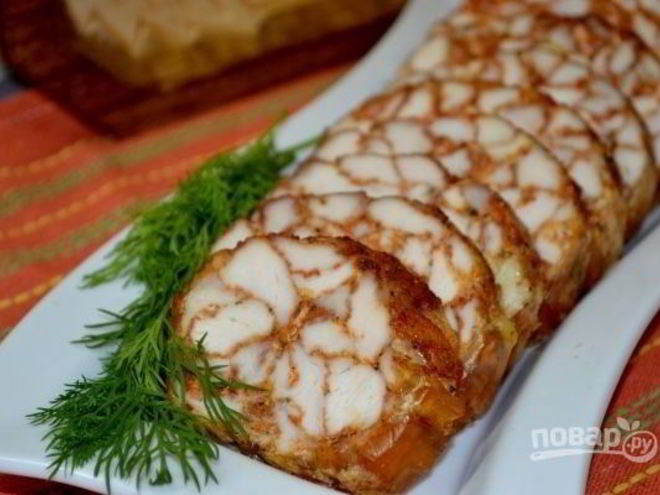 Рецепт мясной нарезки из курицы мраморный рулет