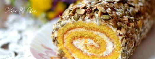 тыквенный рулет с карамелизированными тыквенными семечками. Шаг 19