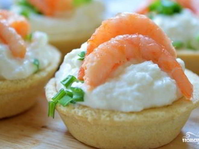 Рецепт тарталеток с креветками и сыром