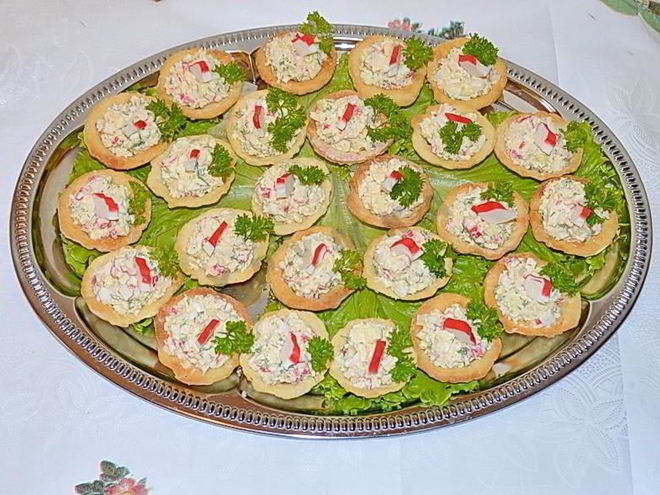 Рецепт тарталеток с начинкой из крабовых палочек