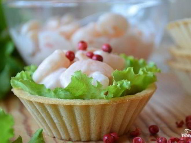 Рецепт закуски с креветками в тарталетках
