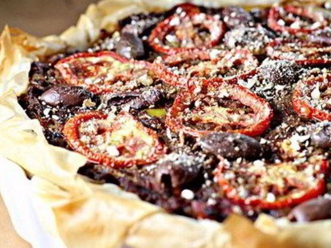 Рецепт тарта с печеными баклажанами и сладким перцем