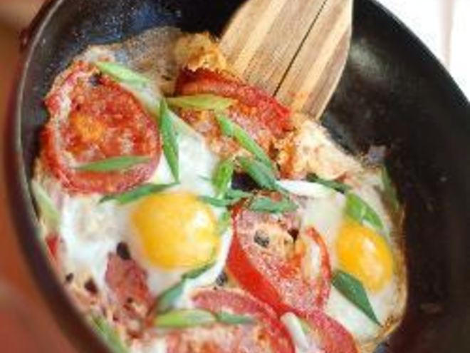 Рецепт яичницы с помидорами