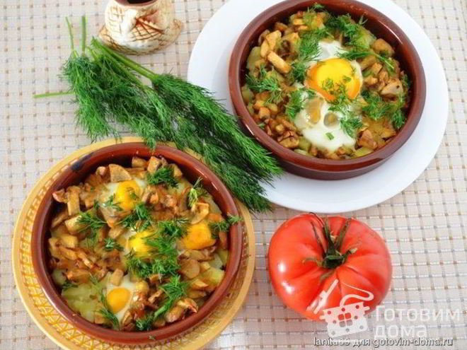 Рецепт яиц, запеченных с картофелем и грибами