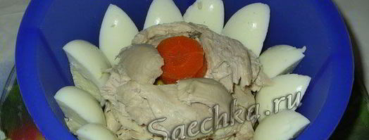 заливное с курицей, яйцами и горошком. Шаг 10