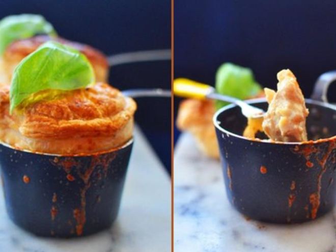 Рецепт жюльена из красного окуня с крышечками из слоеного теста